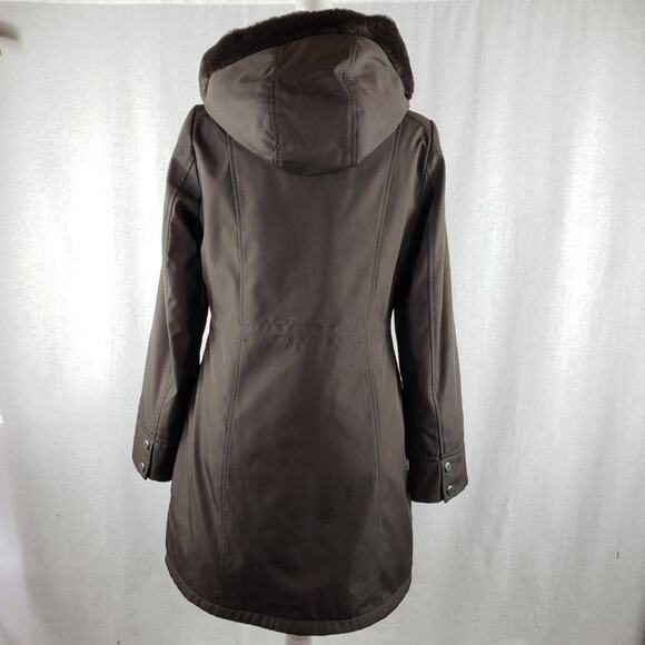 Andrew Marc Jacket Women XS Brown Anorak w/ Faux Fur Water Resistant Long Length - Picture 4 of 15
